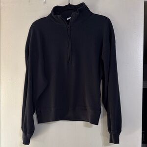 TNA waflle Black Zip Up Sweater with Mock Neck